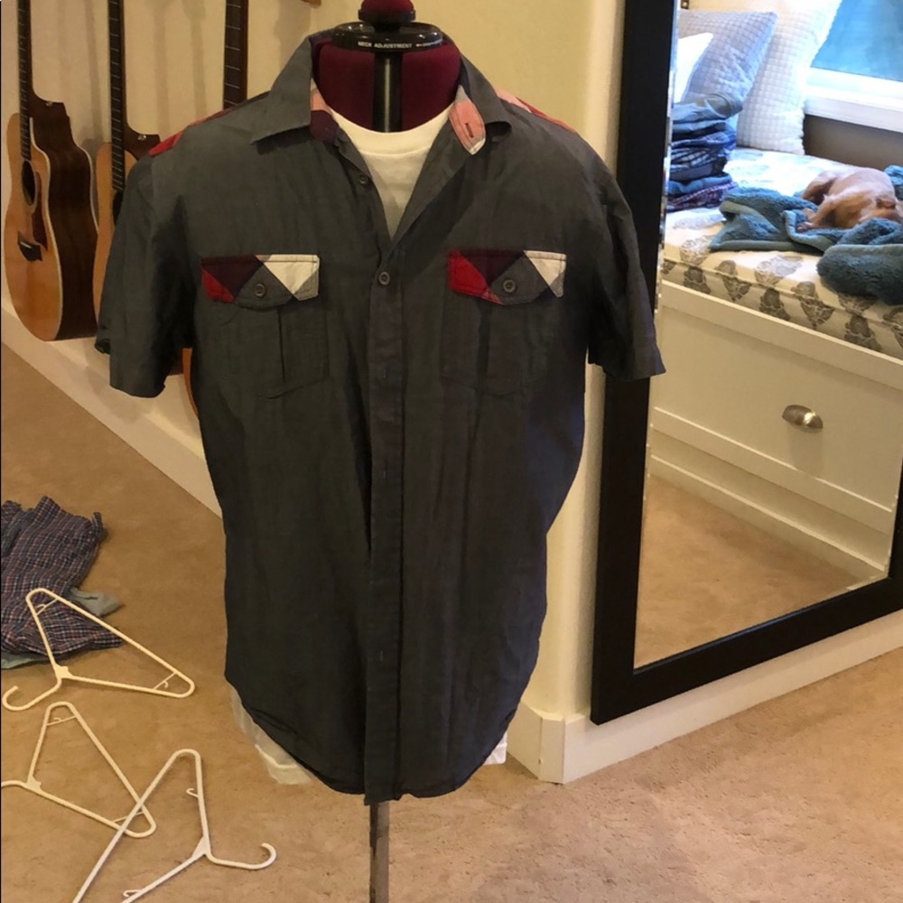 Grey blue short sleeve button up